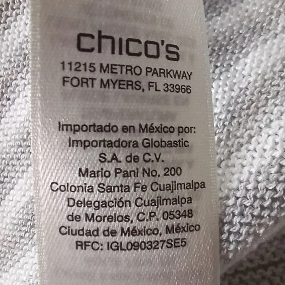 CHICO'S Knit Sweater Striped Gray White Pullover Boatneck Size S